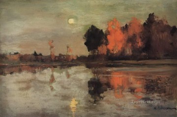 ブルック川の流れ Painting - 黄昏の月 1899 アイザック レヴィタン 川の風景
